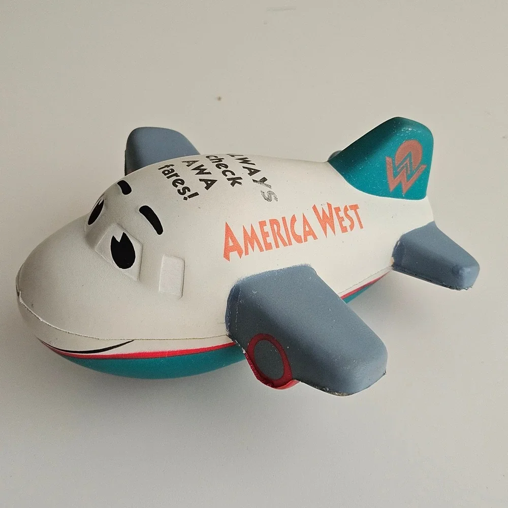 Vintage‎ America West Airlines Airplane Foam Stress Promo Toy White AWA Fares